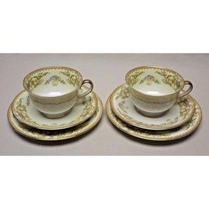 Noritake China Nanette set of 2 - 3 pc Footed Teacup, Saucer and Luncheon Plates